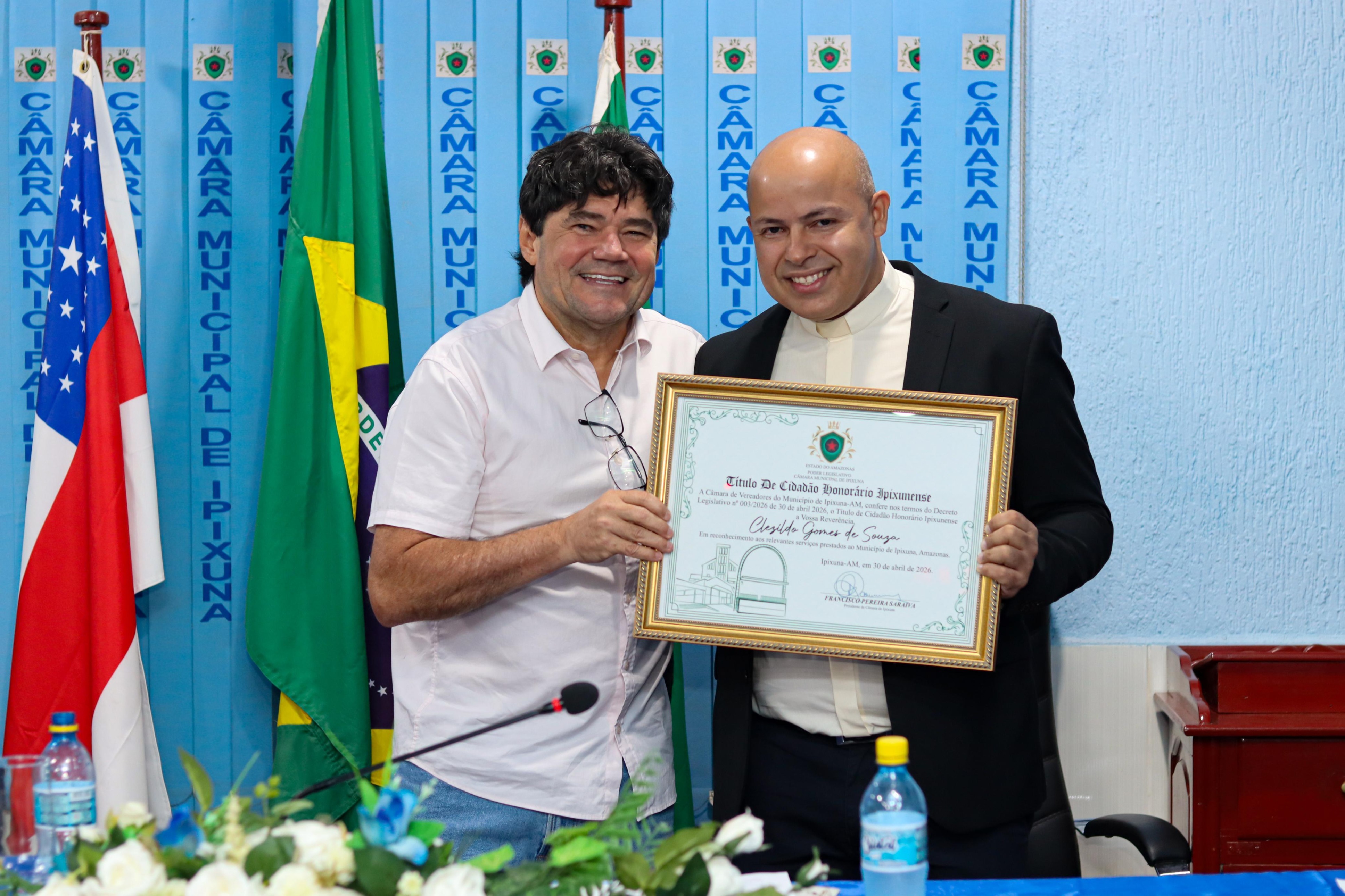 Câmara Municipal de Ipixuna concede Título de Cidadão Honorário Ipixunense ao Padre Clezildo Gomes de Souza